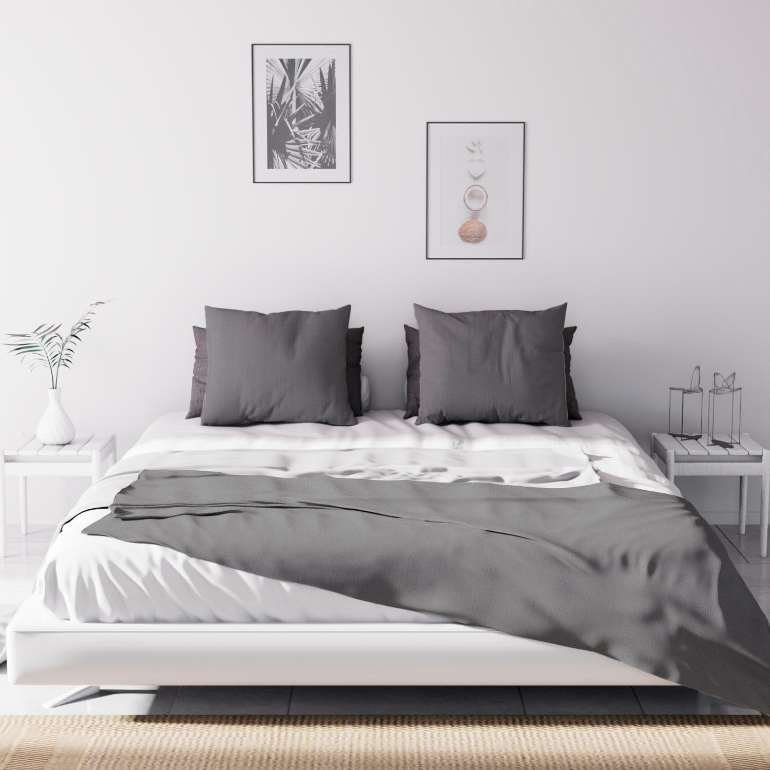 Soleil D'Ocre Adele, Zickzack-Bezug, vom Sofa geworfen, Polycoton, Grau, 220 x 240 cm Bettdecken und Steppdecken Naty Shop