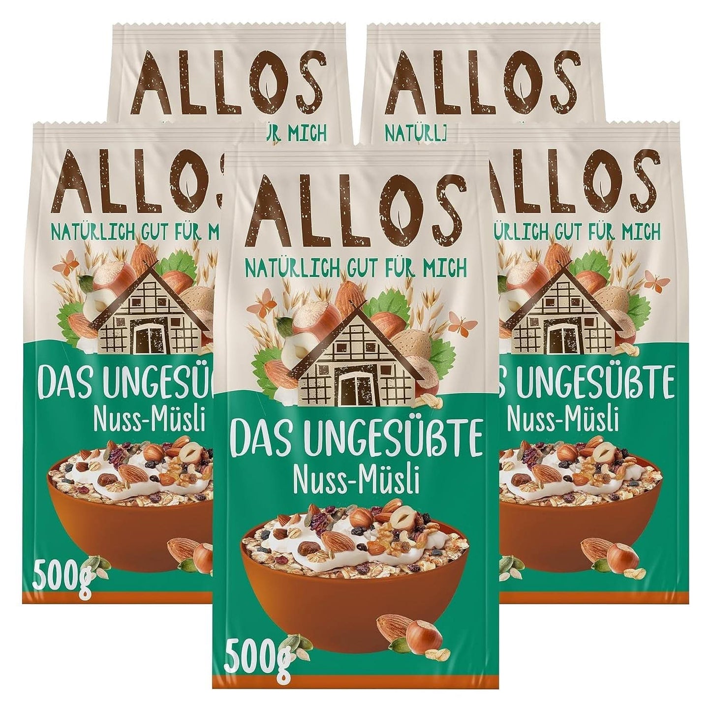 Allos, ungesüßtes Beerenmüsli, Packung 5 x 500 Gramm Cereals Naty Shop Haselnüsse