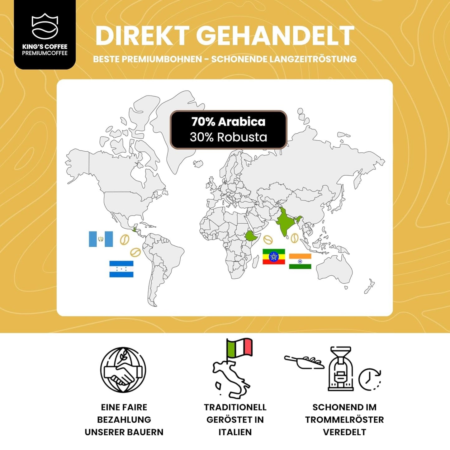KING'S COFFEE – SPEZIALRÖSTUNG – 1 kg Barista Premium Espressobohnen – Kaffee mit niedrigem Säuregehalt – Röstung in kleinen Mengen in Italien – Die feinste Arabica-Robusta-Mischung für Vollautomaten und Siebträgermaschinen