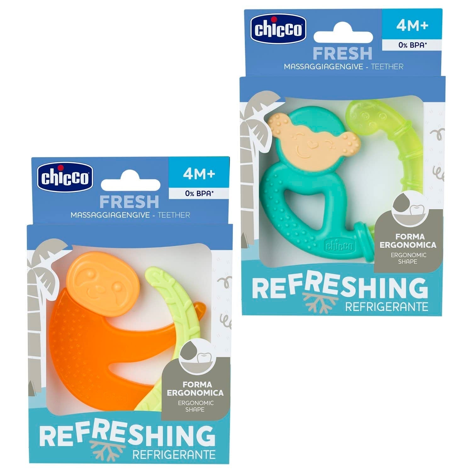 Chicco Fresh&Relax Affen- oder Faultier-Beißring, 4M+, gefüllt mit sterilem Wasser