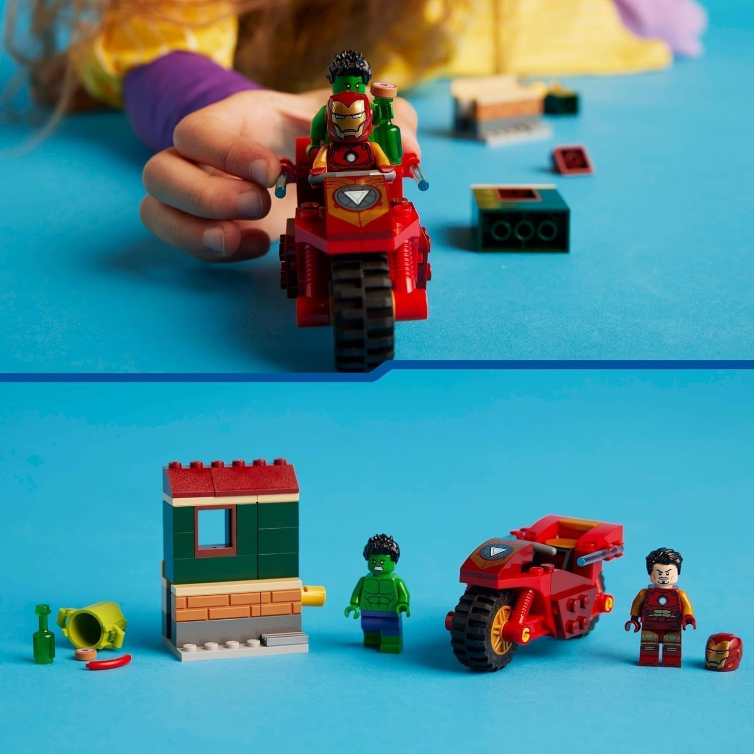 LEGO Marvel Iron Man mit Fahrrad und Hulk, Superhelden-Bauspielzeug für Kinder, Sammelset mit Fahrrad und Minifiguren, Geschenk für Mädchen und Jungen ab 4 Jahren 76287 Bausets Besuchen Sie den LEGO-Store