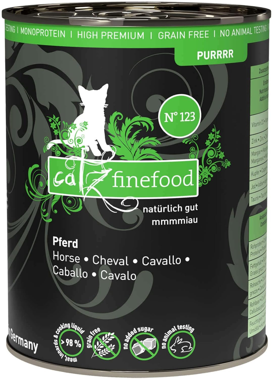 Nassfutter für Katzen Catz Finefood Purrrr Horse Monoprotein Nr. 123, für Katzen mit empfindlicher Verdauung, 70 % Fleischanteil, 6 Boxen x 400 g