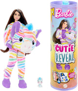 Barbie Cutie Reveal-Puppe und Zubehör, Regenbogen-Zebra-Plüsch-Outfit und 10 farbwechselnde Überraschungen, Color Dream-Reihe, HRK39