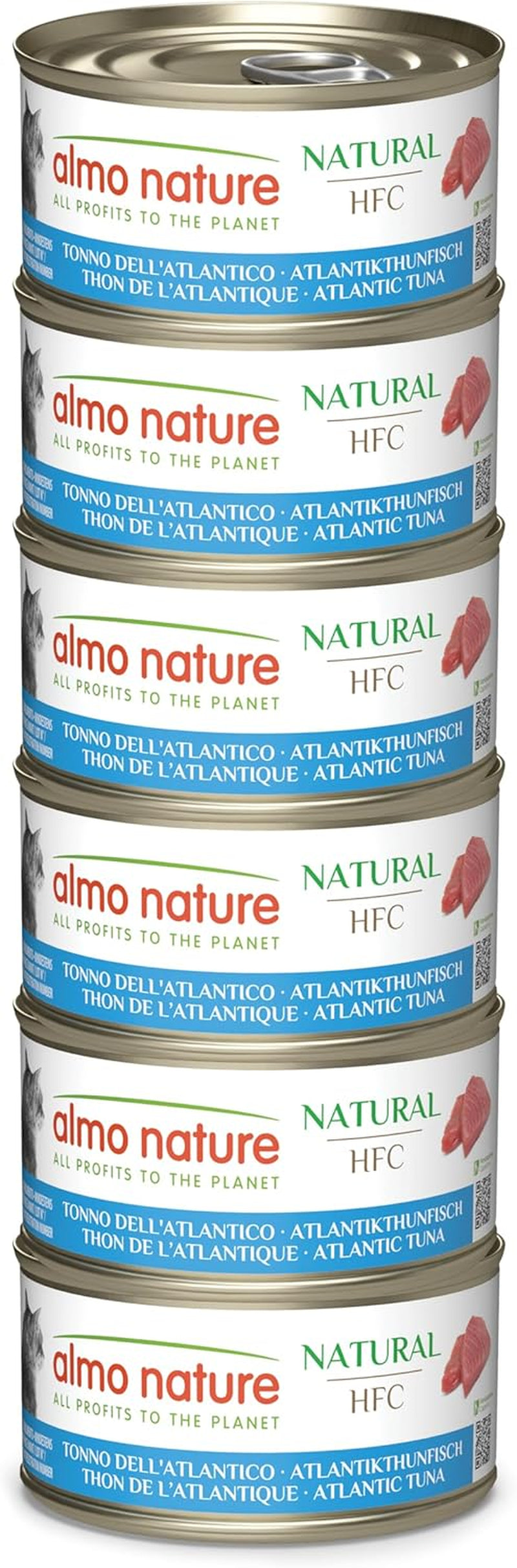 Almo Nature HFC Natural – Nassfutter für erwachsene Katzen – Atlantischer Thunfisch – menschliche Qualität, glutenfrei und Monoprotein – 6 x 70 g
