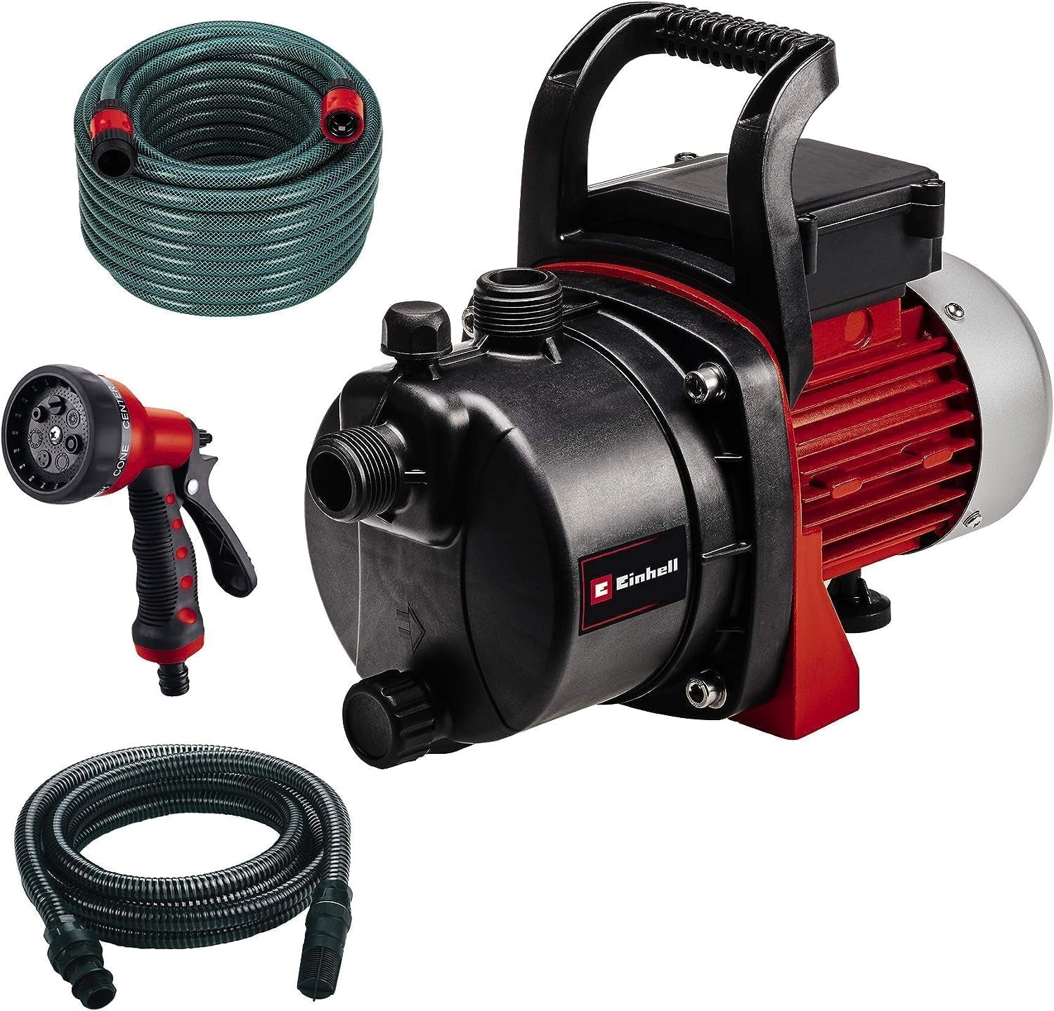 Gartenpumpen-Set Einhell GC-GP 6538 Set/I (650 W, max. 3,6 bar, Fördermenge 3800 L/h, Wassereinfüll-/-entleerungsschraube, inkl. 4 m Saugschlauch + 20 m Gartenschlauch + Spritzpistole)