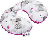 Medi Partners Baby-Nackenkissen, Nackenstütze, 100 % Baumwolle/Minky, Baby-Nackenkissen für Auto, Kinderwagen, Reisen, Reisen, Schlafen, Nackenkissen, Schlummerrolle (REH mit grauem Minky), orthopädische Zervikalkissen, Naty Shop, dunkelrosa Minky-Teddybär