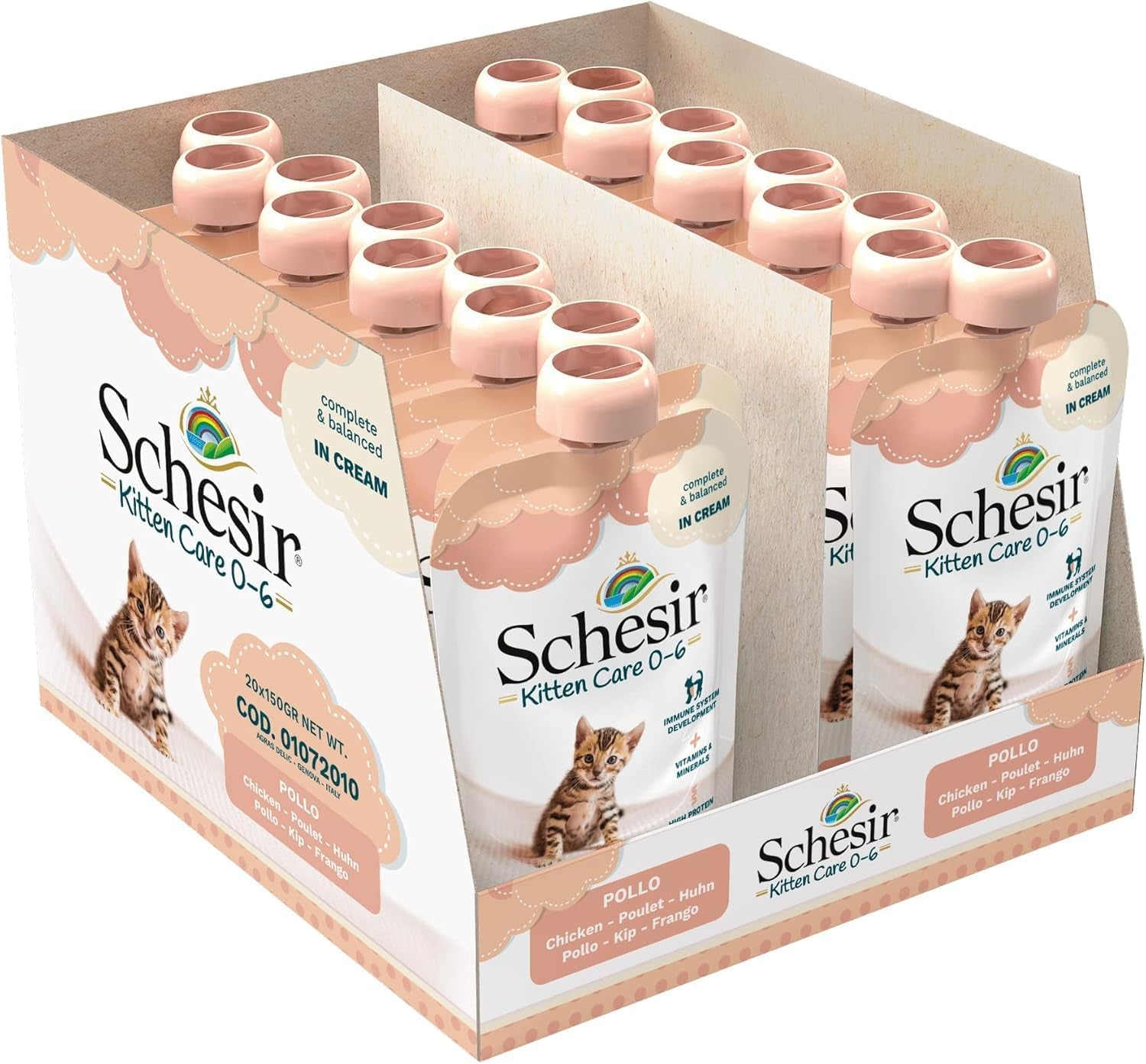 Nassfutter für kleine Katzen mit Hühnercreme und Hühnerfleisch - Nassfutter für kleine Katzen - Nassfutter für Katzen mit Hühnercreme, getreidefrei, reich an Proteinen, Vitaminen und Mineralstoffen (20 Beutel x 150 g)