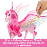 Barbie Pegasus Magic Hide and Seek – Interaktives Spielzeug mit Lichtern und Geräuschen, 10 Zubehörteilen, Regenbogenflügeln, für Kinder ab 3 Jahren, HLC41