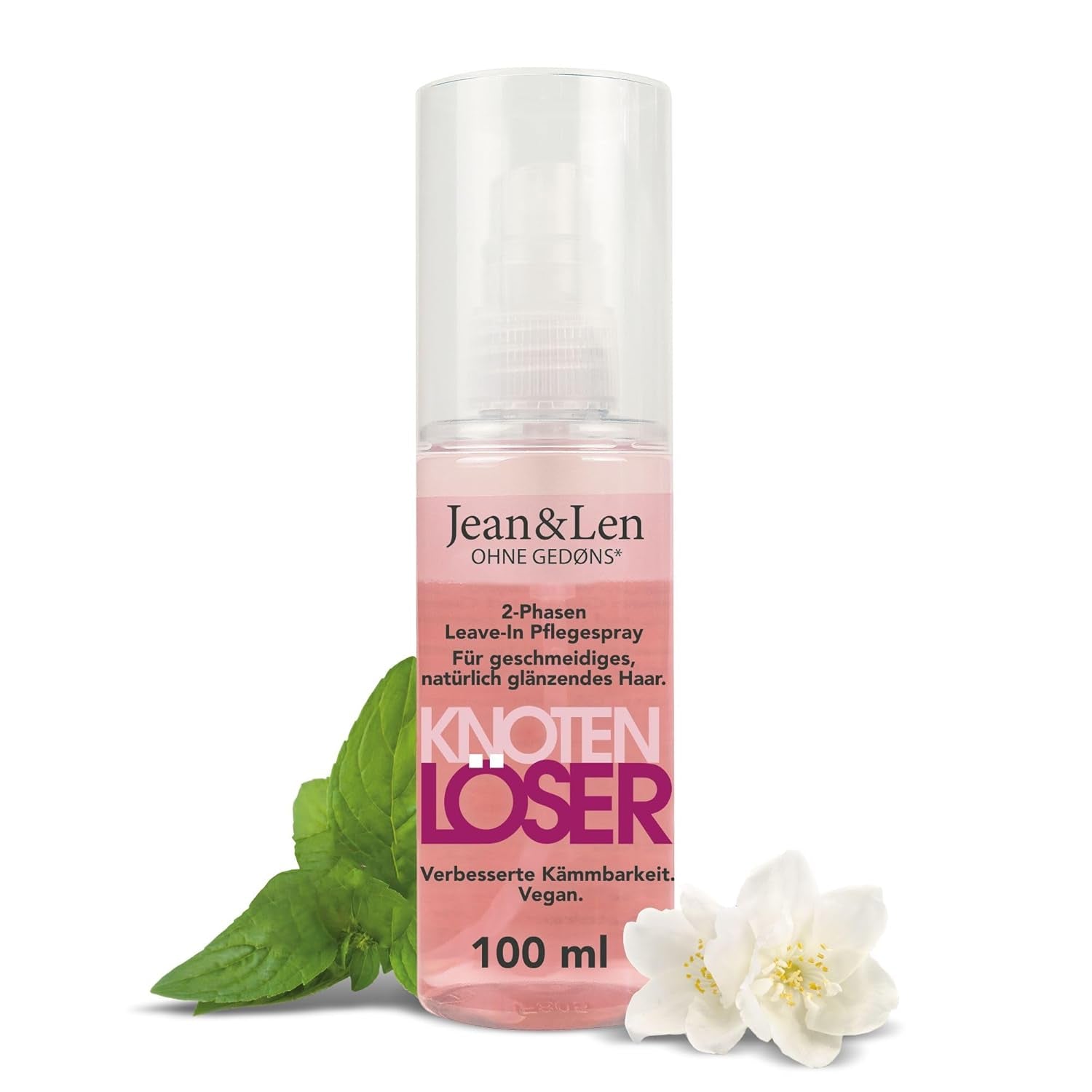 Jean & Len Knot Remover 2-Phasen Leave-In Conditioning Spray, für alle Haartypen geeignet, entwirrt das Haar und verbessert die Kämmbarkeit, frischer Duft, entwirrend, frei von Silikonen und Parabenen, vegan, 100 ml Naty Shop Haarentwirrungsprodukte 100 ml (1 Packung)