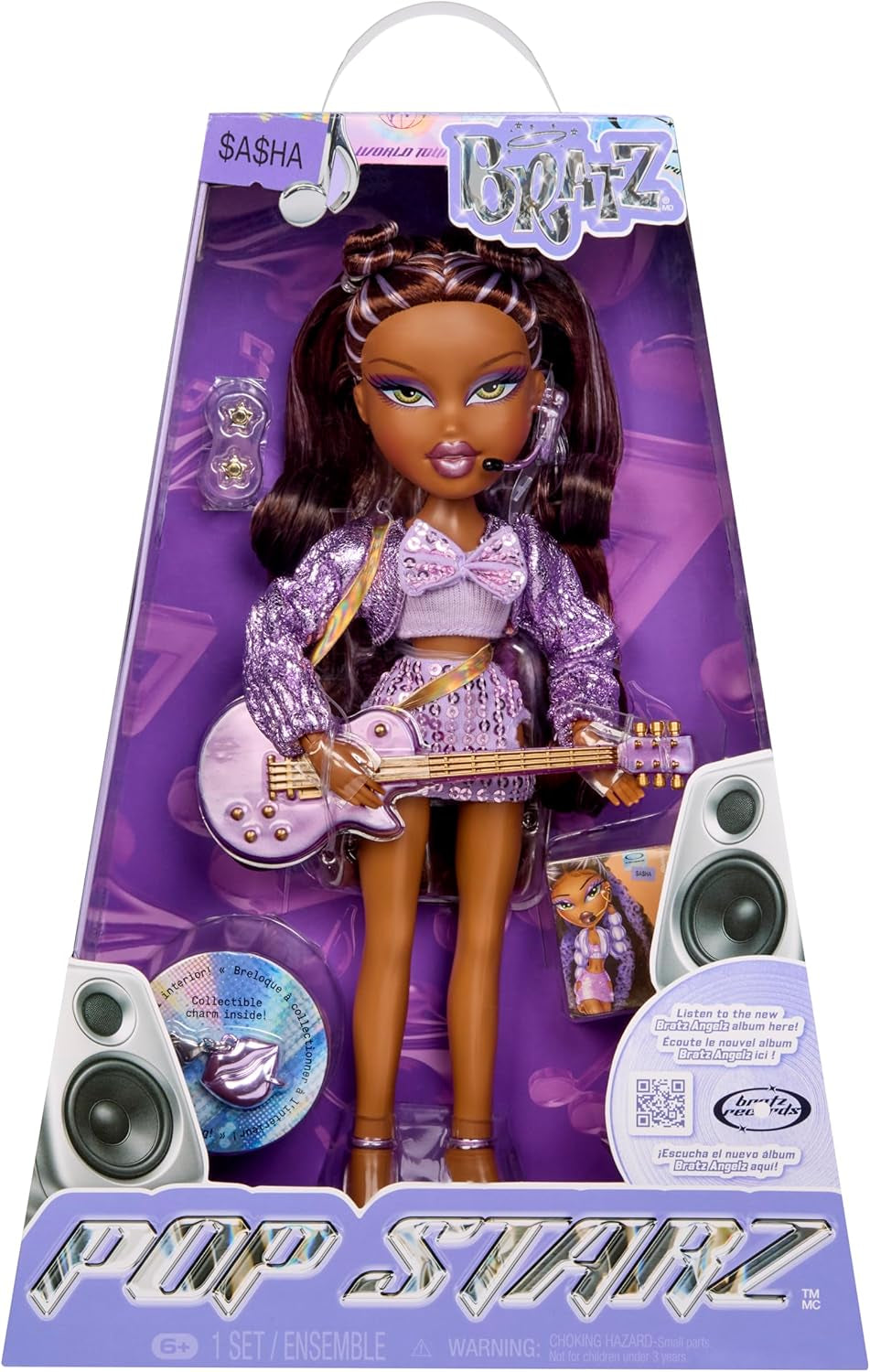BRATZ Pop Starz Sasha – Modepuppe mit Sammel-Schlüsselanhänger, Outfit und Musikzubehör