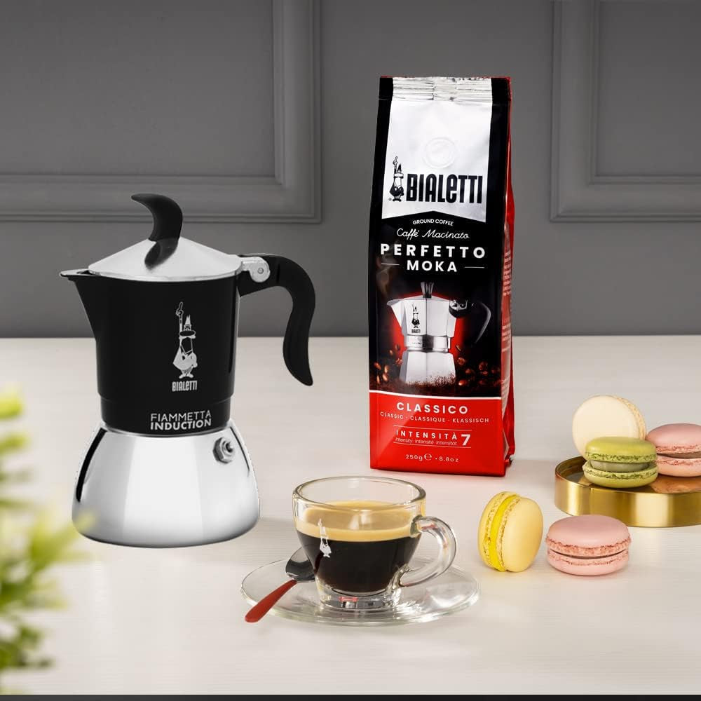 Bialetti Fiammetta Induktionskaffeemaschine, 2 Tassen (100 ml), für alle Herdarten geeignet, elegantes Design, schwarz