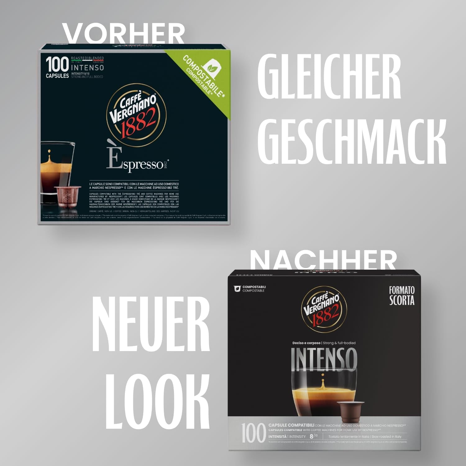 Caffè Vergnano 1882 – Èspresso Kompostierbare Kaffeekapseln, kompatibel mit Nespresso, Intenso (Intenso) – Packung enthält 100 Kapseln