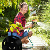 Relaxdays Schlauchtrommel, für 30 m 1/2" Schlauch, Stahl, Kunststoff, Schlauchhalter, HL: 38 x 42 x 31 cm, schwarz-grau