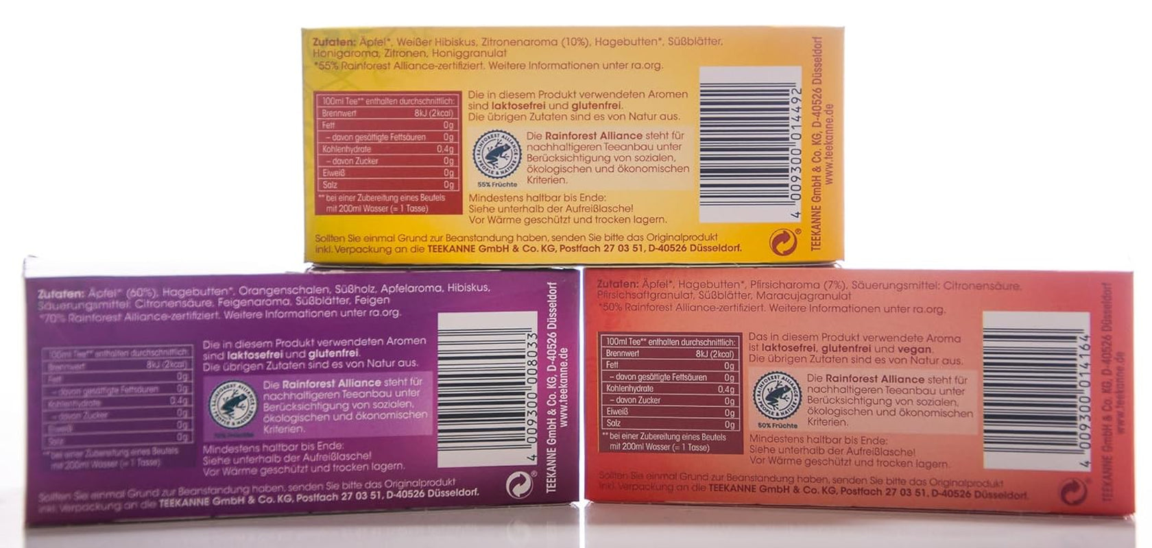 Teekanne Teeset 3-fach sortiert, italienische Zitrone, mediterraner Pfirsich und türkischer Apfel, 155g