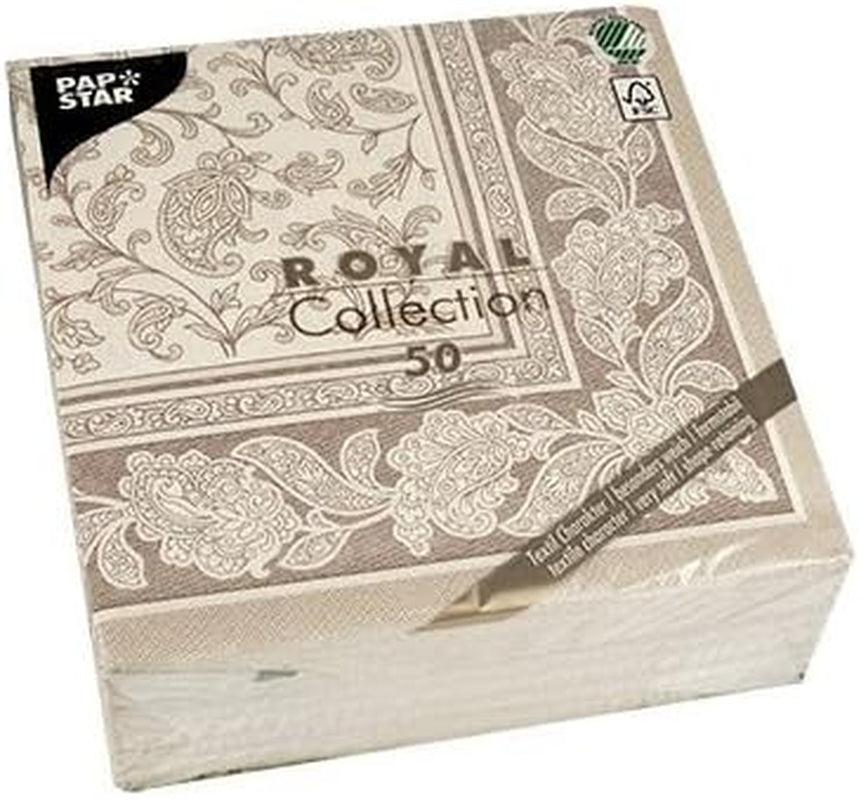 Papstar, 50 Servietten „ROYAL Collection“ 1/4 Falz 40 cm x 40 cm Mocca „Ornaments“, #19894