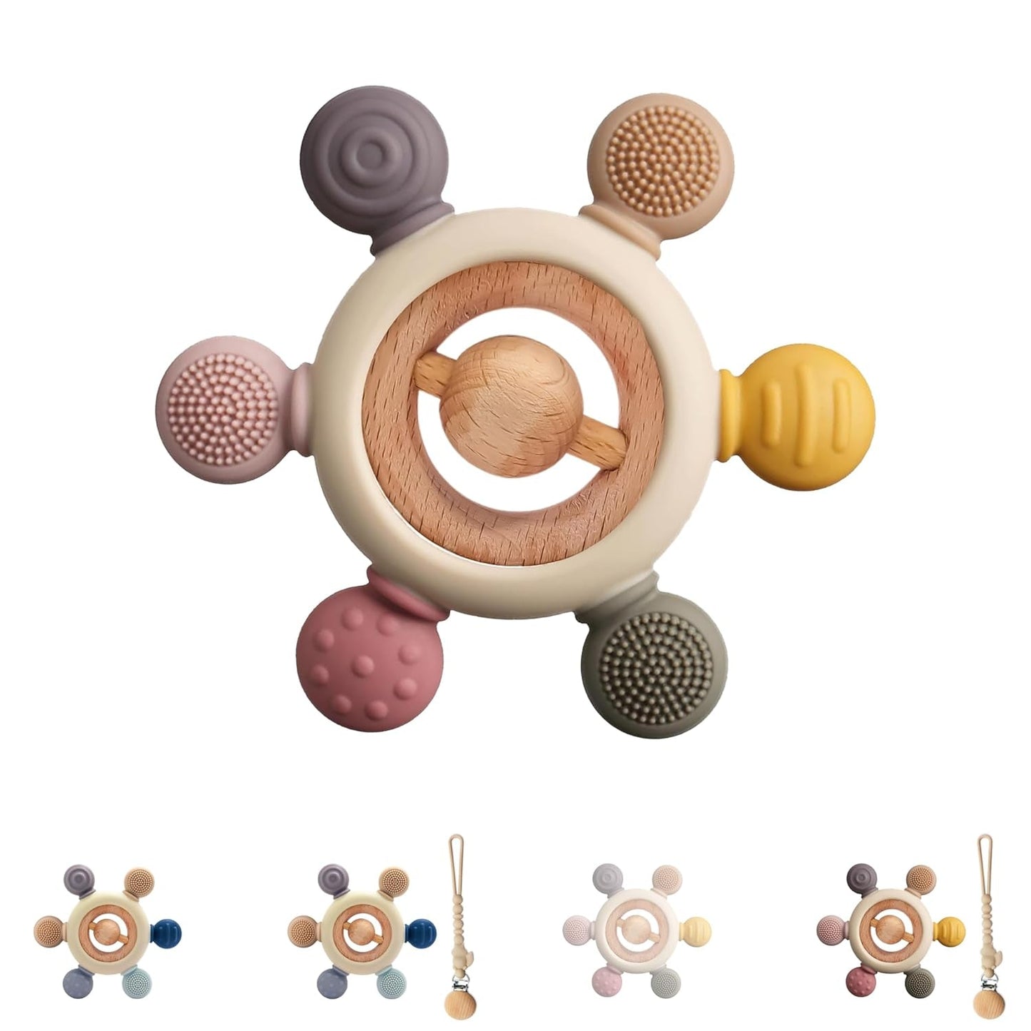 Baby-Beißring mit Schnullerkette – Zahnungshilfe – Babyspielzeug 0–6 Monate – Essentials für Neugeborene – BPA-freies Zahnungsspielzeug – Geschenkideen für Kleinkinder