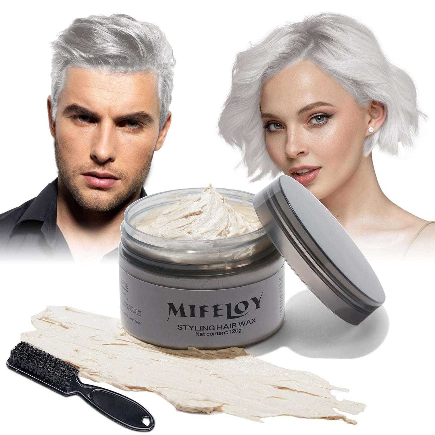 4,23 Unzen Lila Haartönung Temporäre Haarfarbe mit Pinseln, Männer Frauen Styling Haartönung Wachs, Sofortige Haarcreme Schlamm Natürliche Frisur Pomade, DIY Cosplay Halloween Haarwachs Haarfärbemittel Naty Shop Weiß