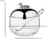 EDZARD Entenmarmeladenglas (Ø 10 cm) aus Silber und Glas - Box und Löffel - Schüssel, Zuckerbehälter, Käse - Marmeladenglas mit Deckel, Aufbewahrung mit Deckel, Geschenkbox mit Verschluss