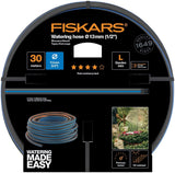 Fiskars L Wasserschlauch, UV-Schutz, druckgeprüft, Torsionssteifigkeit Level 4 (von 5), 30 m, Ø 1,3 cm (1/2"), 4,2 kg, Schwarz/Orange/Blau, 1027105