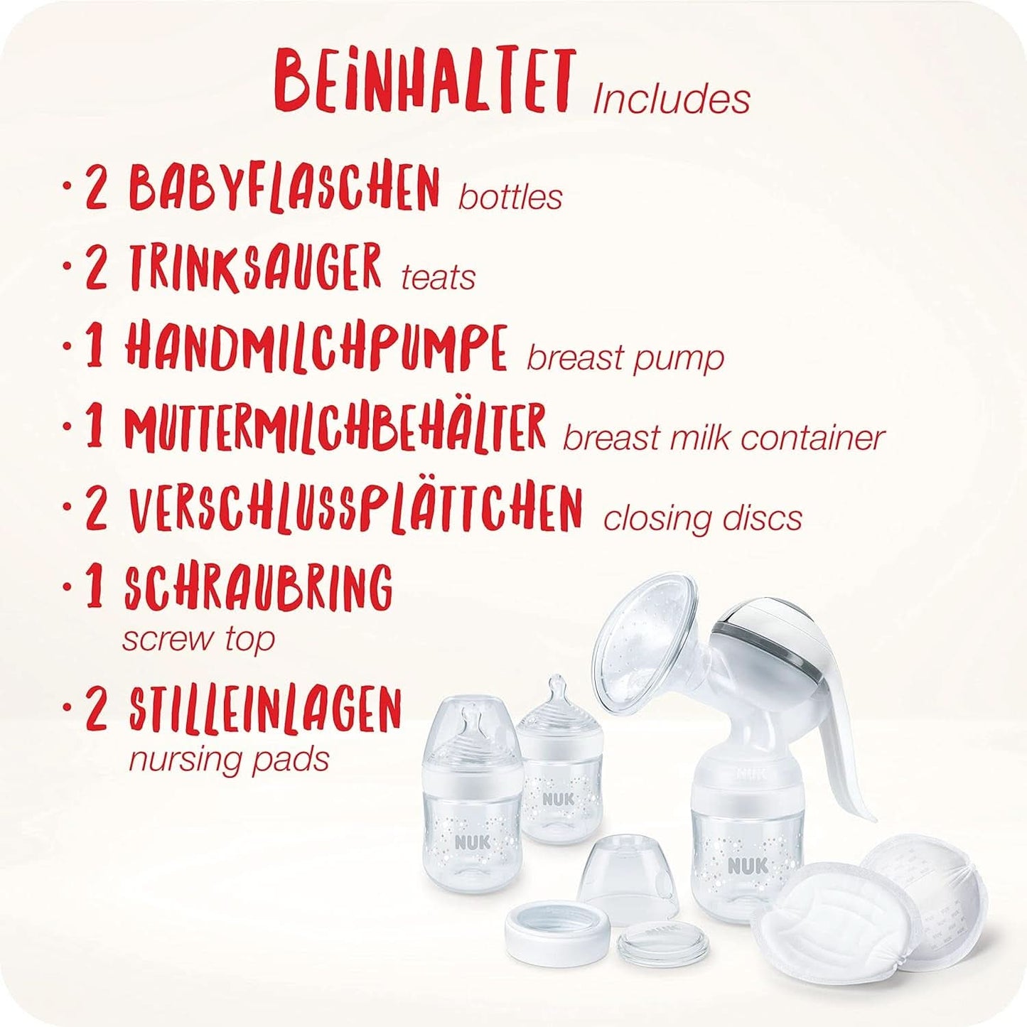 NUK Nature Sense Handmilchpumpe | Stillset mit manueller Milchpumpe, Flaschen und Stilleinlagen Ultra Dry Comfort | 6 Stück Babynahrung und Stillzubehör Naty Shop