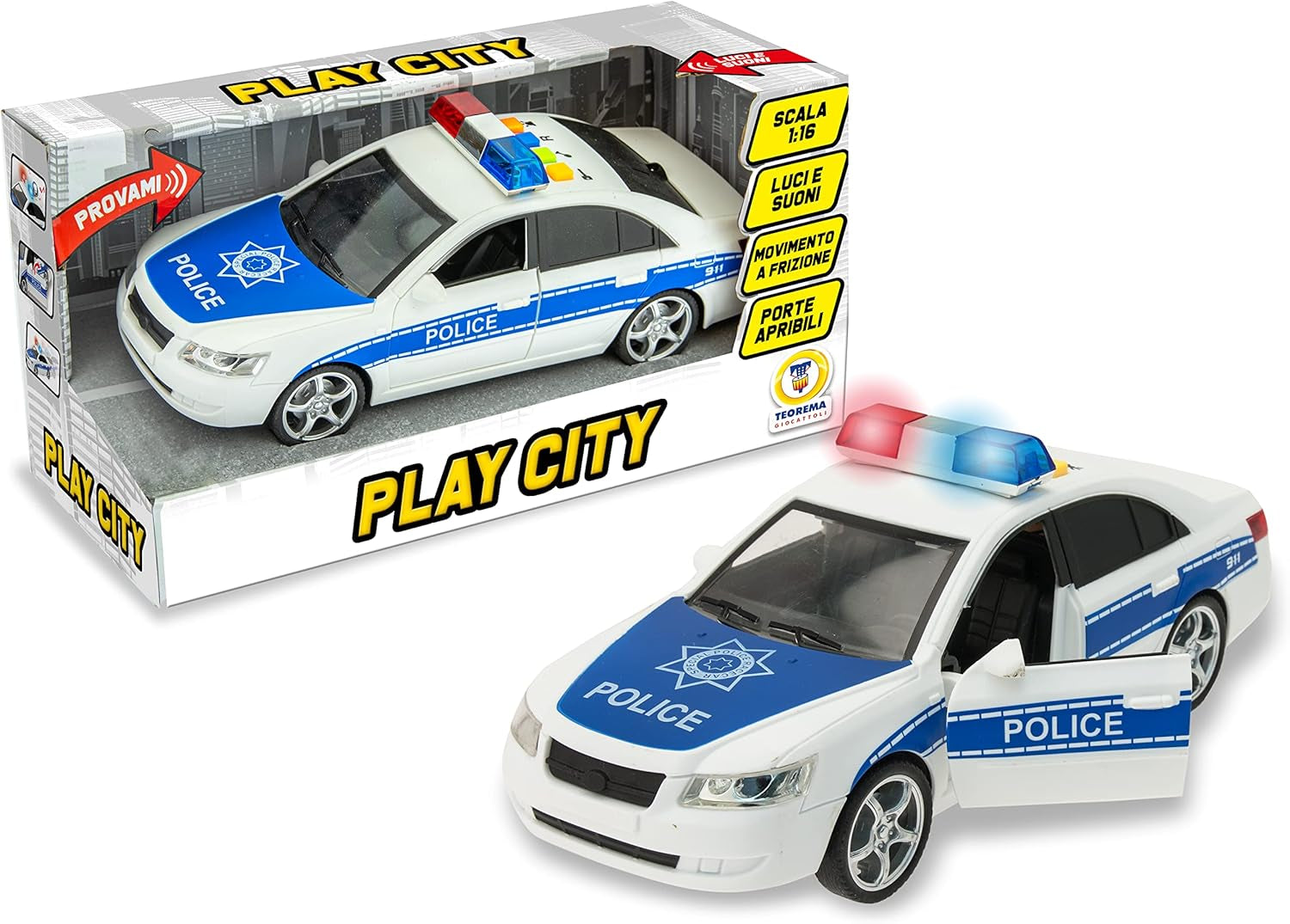 Macchina Police Polizeiauto mit Lichtern und Geräuschen, Maßstab 1:16, mehrfarbig (65075) Bebe Toys Naty Shop