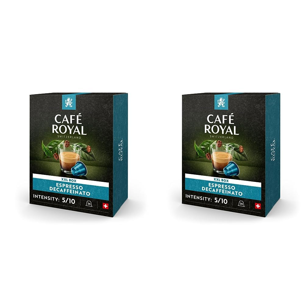 Café Royal Espresso Decaffeinato 36 Kapseln für Nespresso Kaffeemaschine – 5/10 Intensität – UTZ-zertifiziert Kaffeekapseln aus Aluminium (Packung mit 2)