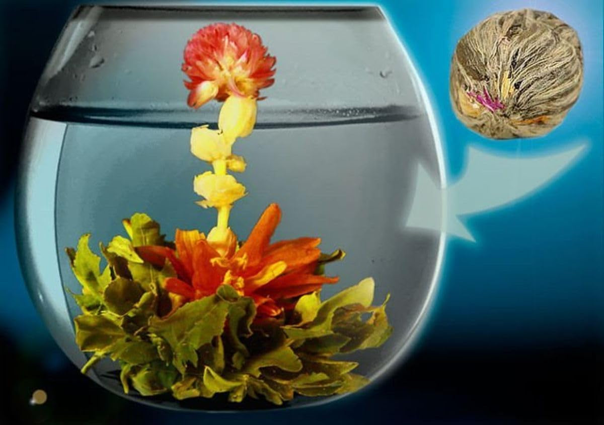 Teeblüten „DREI BLUMEN“ 1 Stück Tee | Grüne Teeblätter - Ringelblumenblüten - Europäische Brunnenkresseblüten | Ideal für Teeliebhaber Grüner Tee Blumentee | 6G