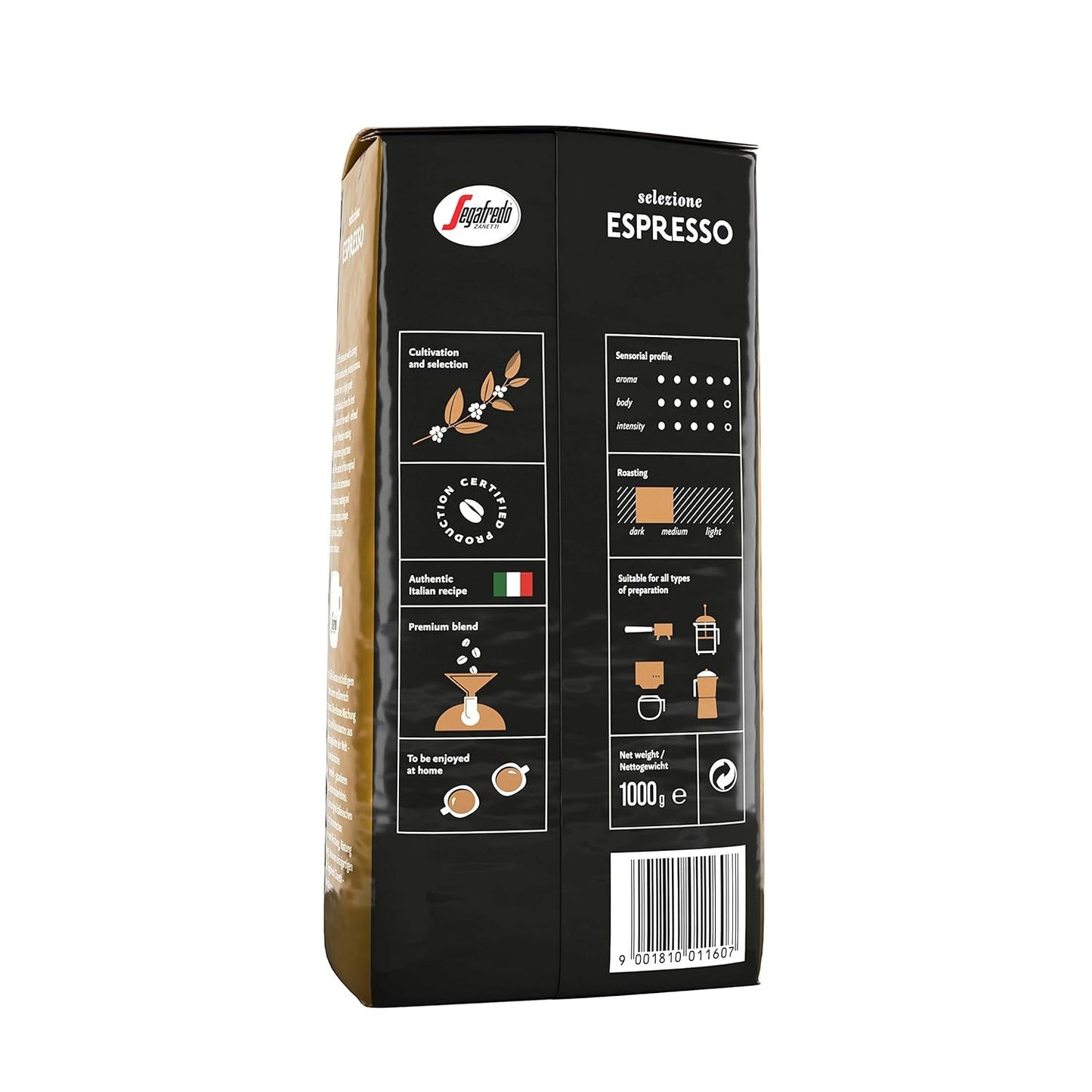 Segafredo Zanetti Selezione Espresso – Ganze Bohne (1-kg-Packung) – Geeignet für alle italienischen Kaffeespezialitäten – Mittlere bis dunkle Röstung, kräftiger und intensiver Geschmack