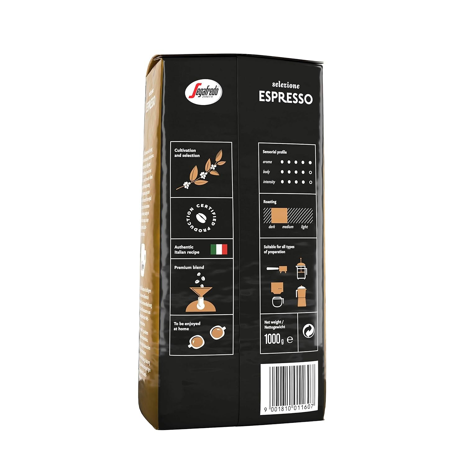 Segafredo Zanetti Selezione Espresso – Ganze Bohne (1-kg-Packung) – Geeignet für alle italienischen Kaffeespezialitäten – Mittlere bis dunkle Röstung, kräftiger und intensiver Geschmack