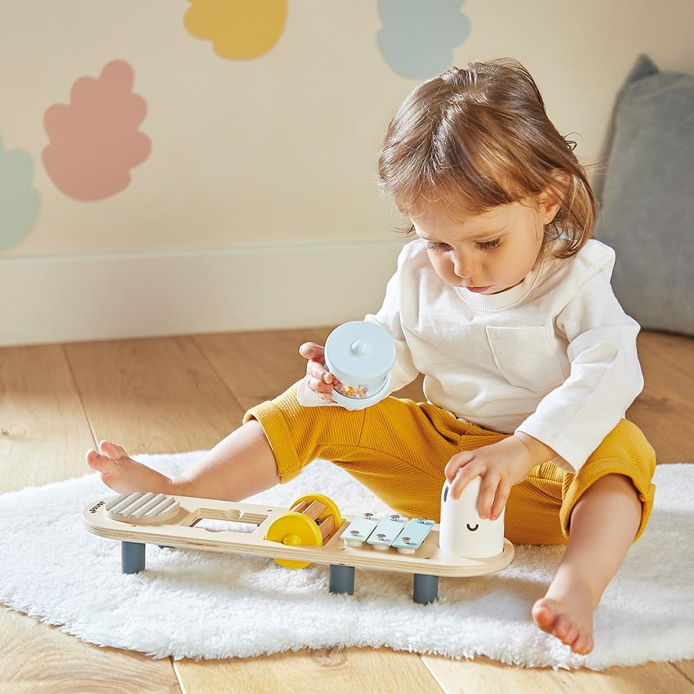 Janod – Musikstücke „Sweet Cocoon“ – 5 musikalische Aktivitäten für Kinder – Frühe musikalische Bildung – FSC-Holzspielzeug – Ab 12 Monaten, J04058 Babyspielzeug Naty Shop