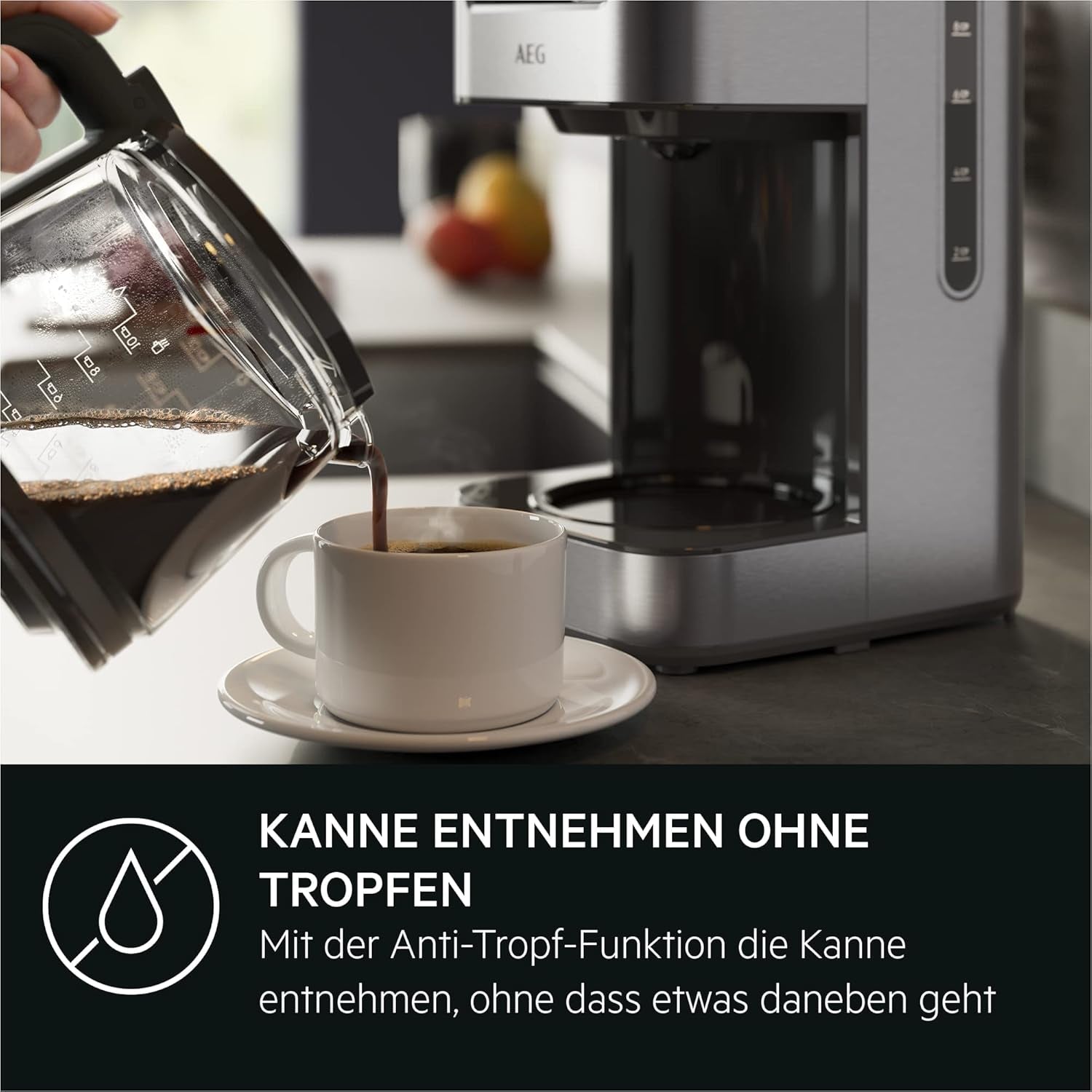 AEG Deli 5 Espressomaschine, 1,5 l, programmierbarer Timer, Warmhaltefunktion, Sicherheitsstopp, Wasserstandsanzeige, optimale Dosierung, Anti-Tropf-Funktion, Edelstahl, CM5-1-6ST