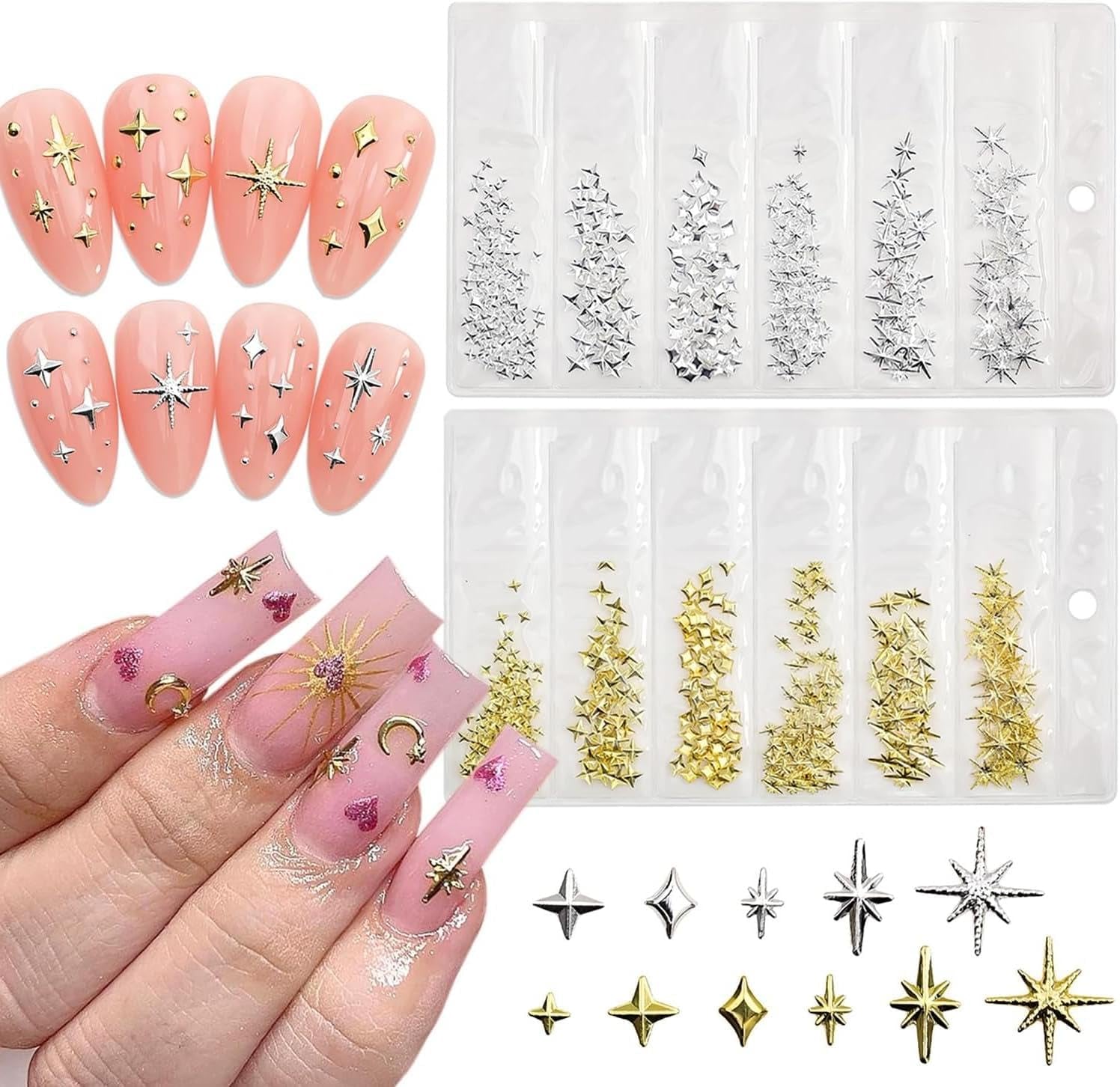 400 Stück Stern Nail Charms Gold Silver, Charms Nägel Zubehör, Nagel Deko, Nail Art Zubehör, Nagel Charms, Nagel Steine, Nail Design, Charms Für Nägel