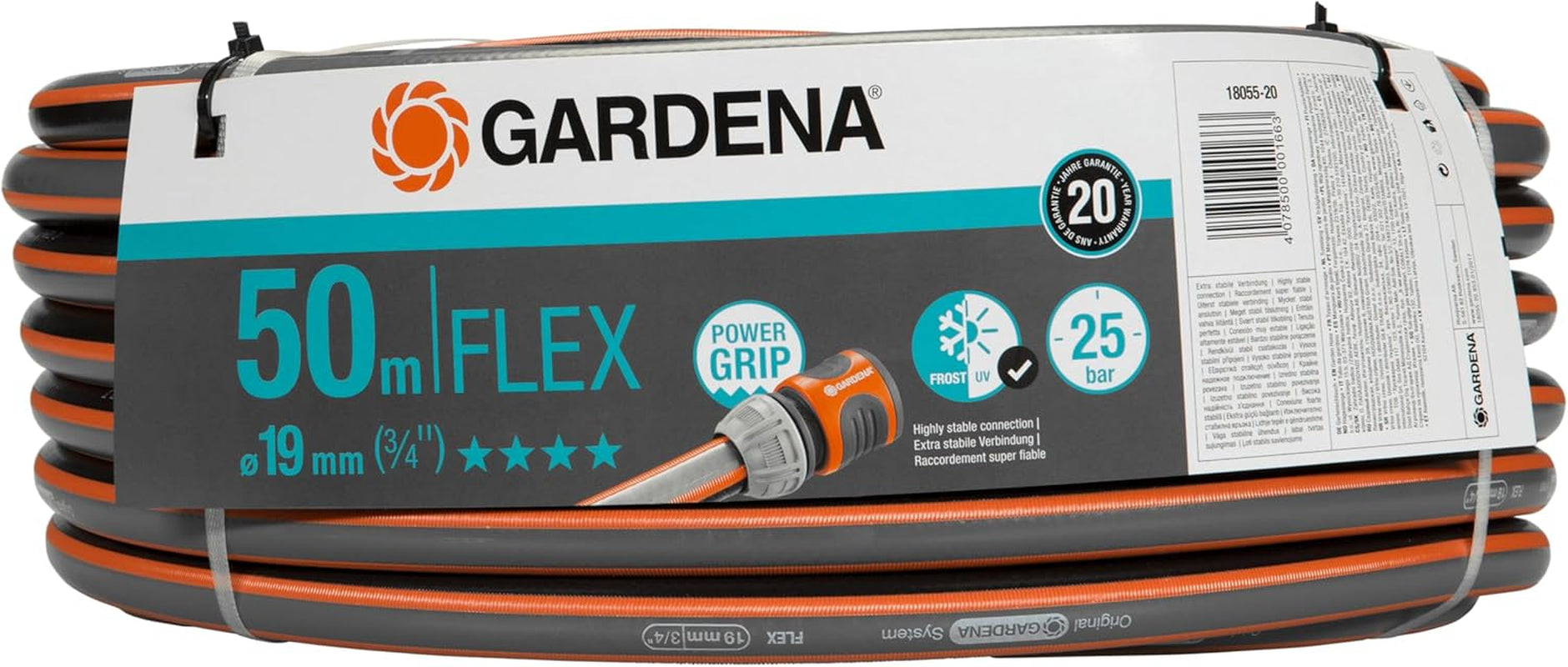 Gardena Comfort FLEX 19 mm (3/4 Zoll) Schlauch, 25 m: Flexibler, formstabiler Gartenschlauch mit Power-Grip-Profil, aus hochwertigem Spiralmaterial, 25 bar Berstdruck, ohne Systemkomponenten (18053-20)