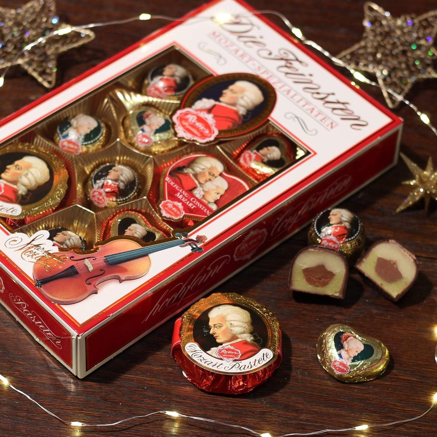 Reber Mozartkugeln mit Zartbitterschokolade, 6er Pack mit Marzipan und Nougat, vegan – 1 x 120 g