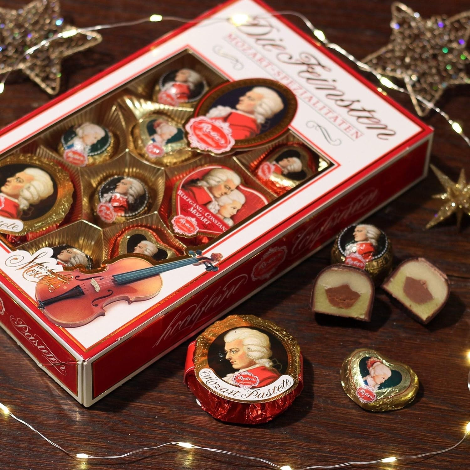 Reber Mozartkugeln mit Zartbitterschokolade, 6er Pack mit Marzipan und Nougat, vegan – 1 x 120 g