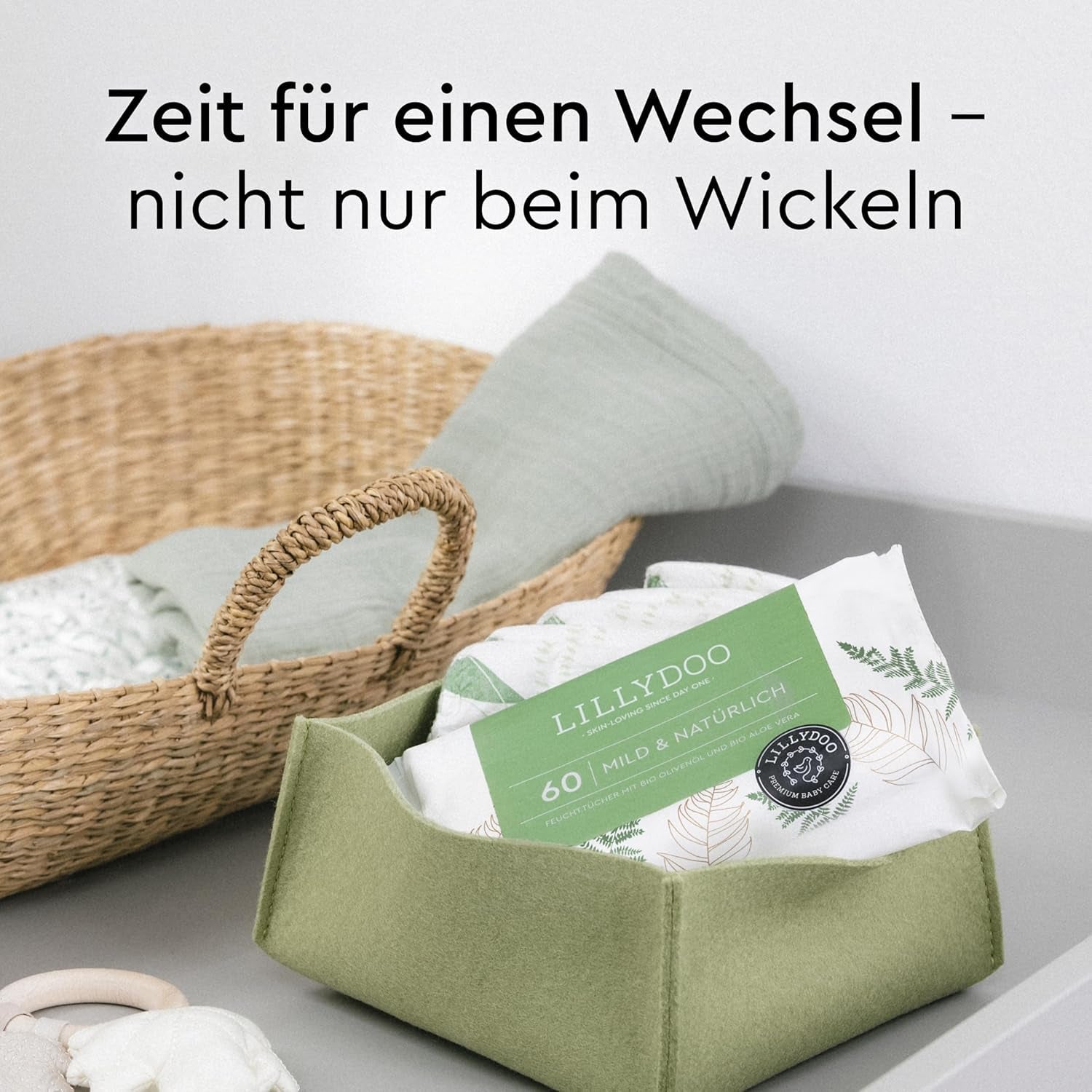Grüne Feuchttücher von LILLYDOO, 600 Stück (10 x 60), 100 % plastikfrei, reißfestes Tuch – parfümfrei, sanft und natürlich, sanfte Reinigung für empfindliche Haut, dermatologisch getestet
