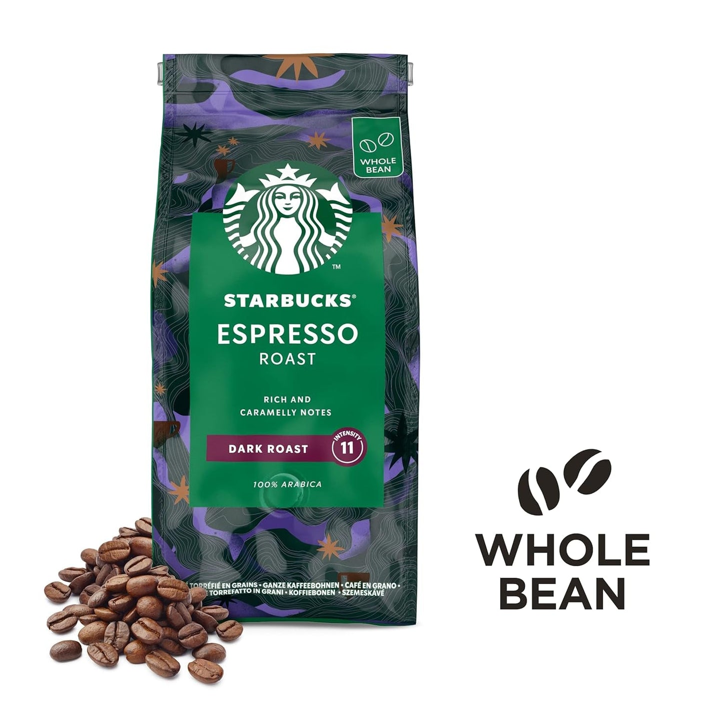 STARBUCKS Espresso Roast, Black Roast, ganze Kaffeebohnen, 200 g (6er-Pack)