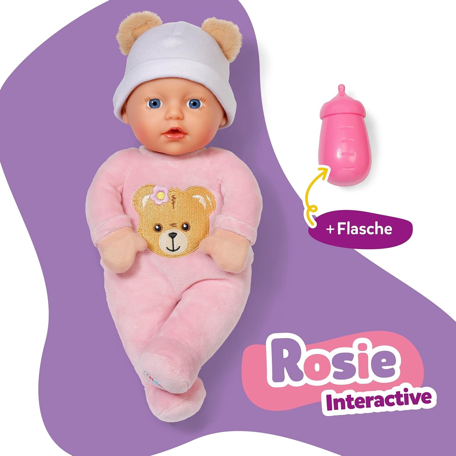Baby Born Rosie Kuschelpuppe 30 cm mit 6 Geräuschen und Flasche, rosa
