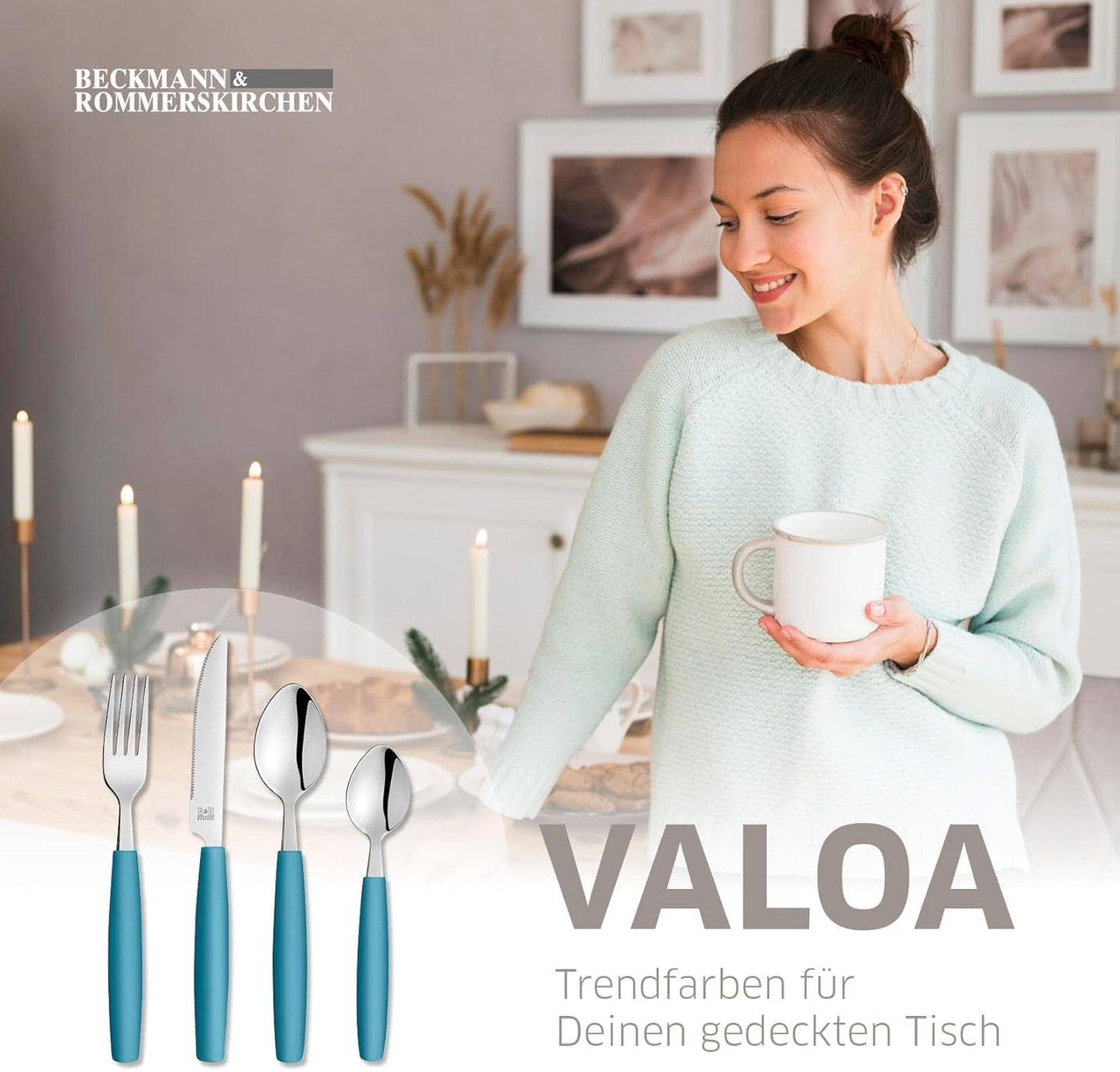 Beckmann & Rommerskirchen 2515 VALOA Besteck Set 4 Personen | 16-teilig | Öl | Spülmaschinenfest | Hochglanzpoliert | Essbesteck: 4X Messer, Gabel, Esslöffel, Kaffeelöffel Kitchen Naty Shop