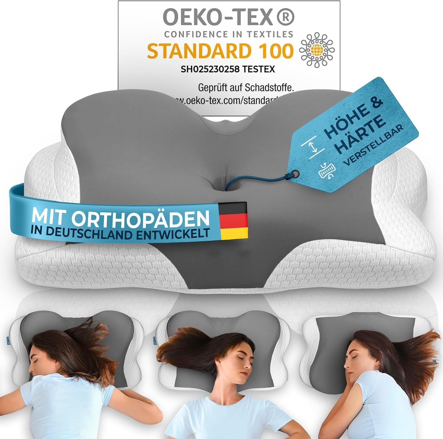 Orthopädisches Kissen [Nominiert für den Innovationspreis Ergonomie] Nackenschmerzkissen aus Memory-Schaum | Nackenstützkissen Ergonomische Nackenrolle Seitenschlafkissen Grau Zervikale orthopädische Kissen Naty Shop Graue Kissen [Version:Allrounder]