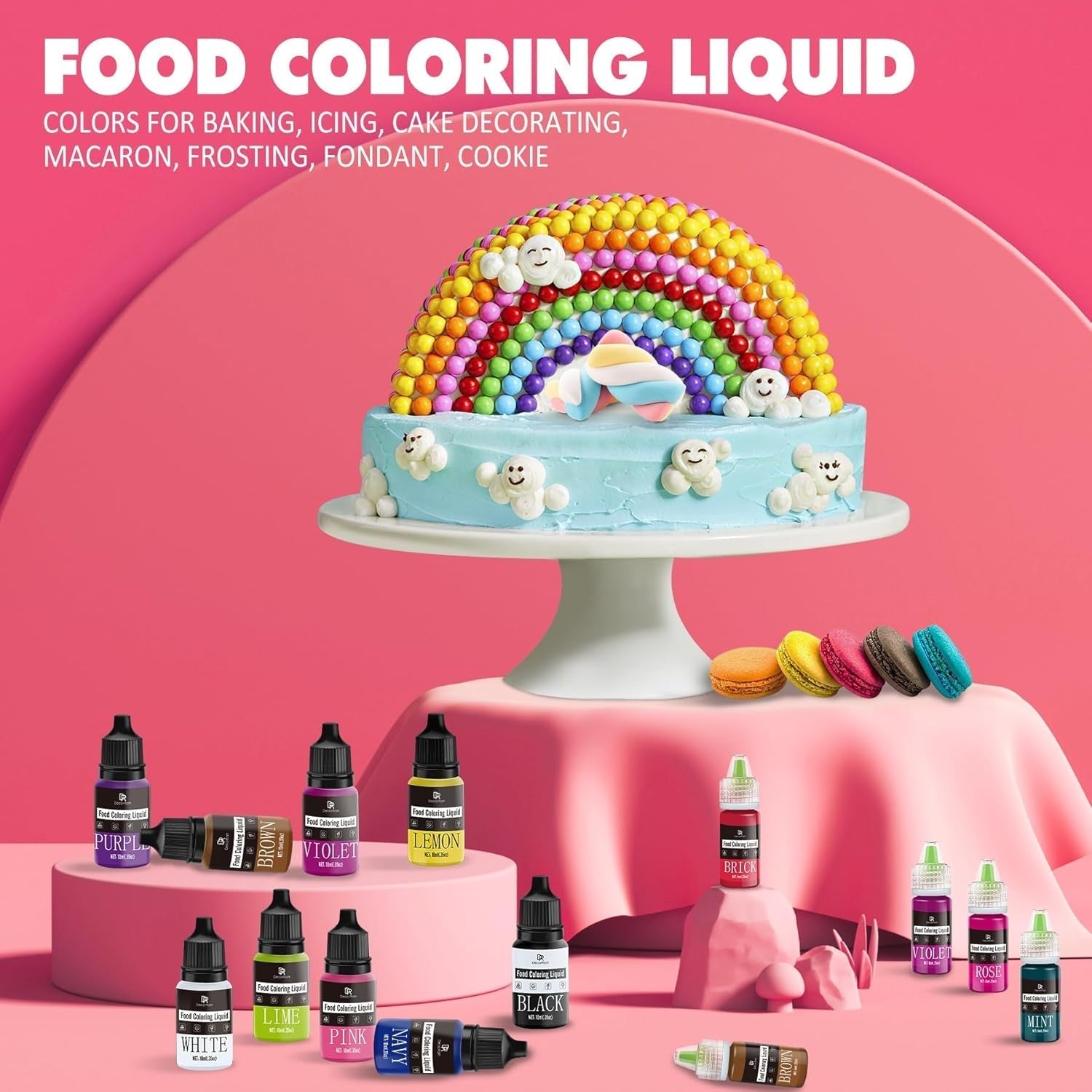 Lebensmittelfarbe – 20 Farben x 10 ml, konzentrierte flüssige Lebensmittelfarbe zum Dekorieren von Kuchen, Backen, Keksen, Macarons – zuckerfreie Lebensmittelfarbe für Getränke, Kuchendekoration, selbstgemachten Schleim, Ostereier