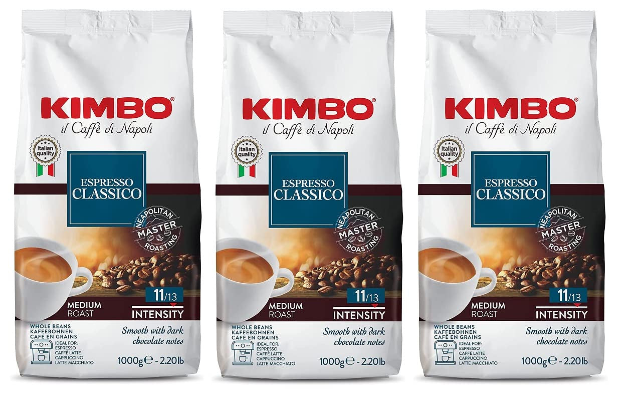3x Espresso Classico Kaffeebohnen, mittlere Röstung, ganze Kaffeebohnen, mittlere Röstung, 1-kg-Beutel, Neapelkaffee