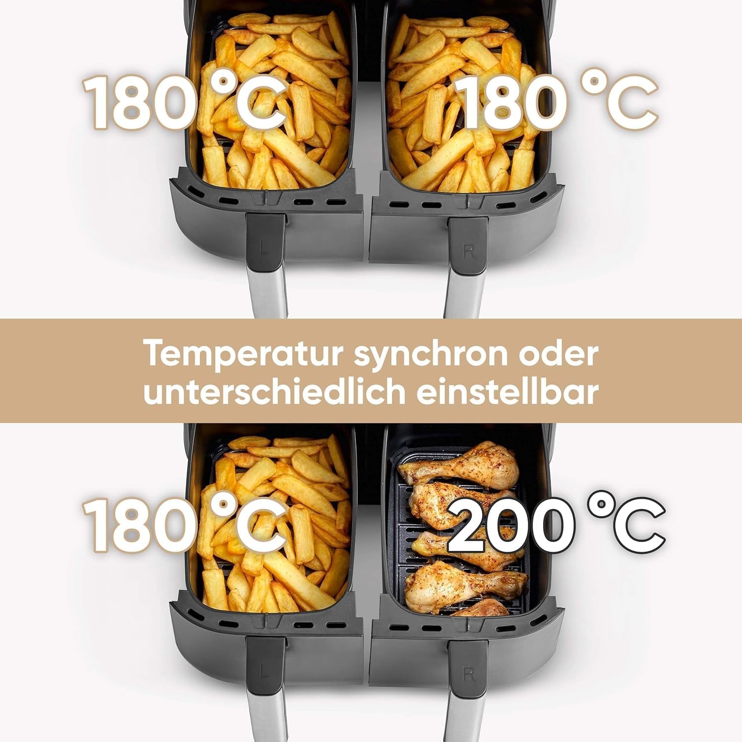 SEVERIN Doppel-Heißluftfritteuse mit Garraum 2 x 3,8 l, 8 Automatikprogramme Haushaltsgeräte Naty Shop