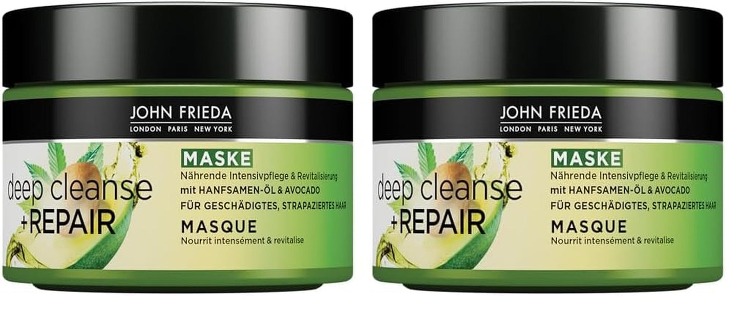 John Frieda - Deep Cleanse & Repair Mask / Treatment - Inhalt: 250 ml - Mit Hanfsamenöl + pflegender Avocado - Beruhigende Haarmaske für strapaziertes Haar Naty Shop Haarmaske 250 ml (2er Pack)
