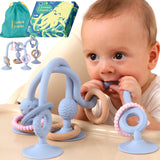 JUMBLE JANGLE Baby-Beißring: Baby-Beißspielzeug 3-24 Monate | Set mit 7 BPA-freien Kauspielzeugen | Kühlender Silikon-Beißring | Kleinkindspielzeug mit Saugnapf für Hochstuhl, Tisch und Badewanne