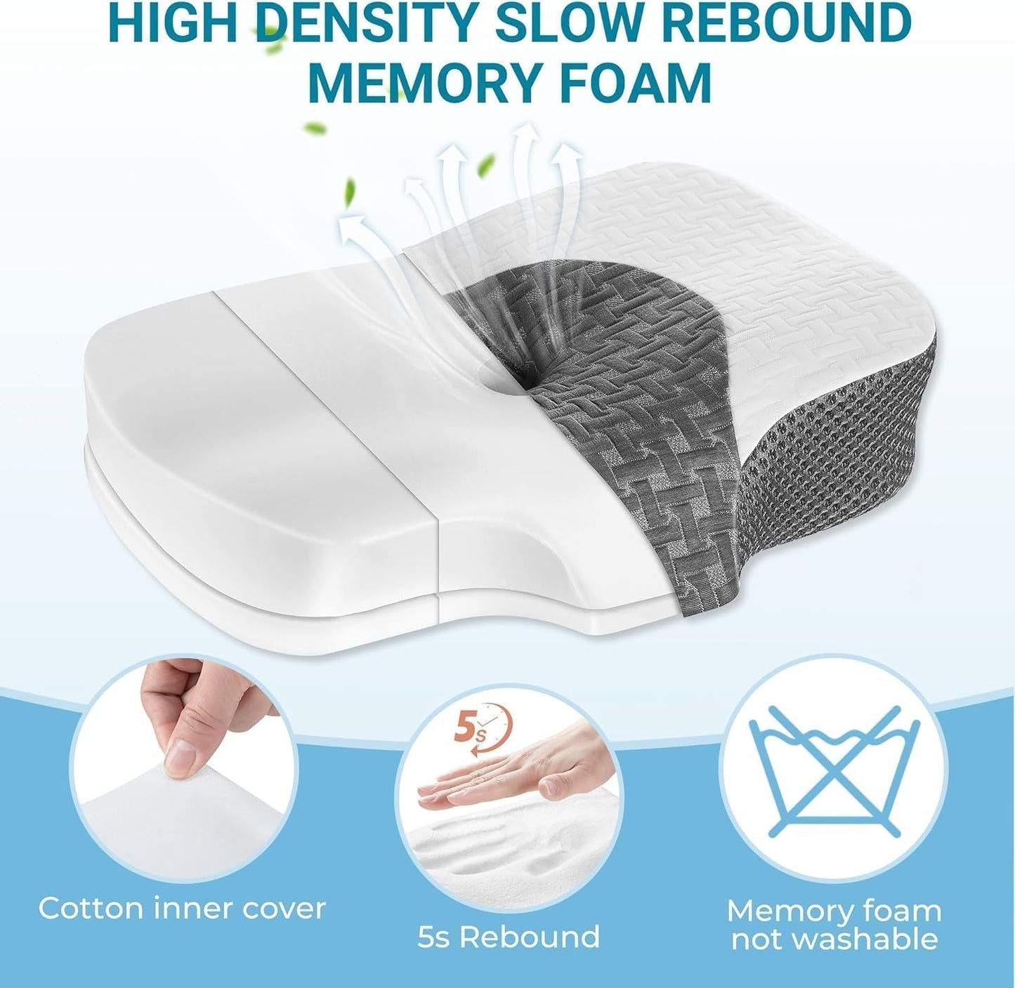 Elviros orthopädisches Kissen aus Memory-Schaum, Nackenschmerzkissen, Schlafkissen, ergonomisches Nackenkissen, Nackenstützkissen, Anti-Schnarch-Kissen für Seitenschläfer, Bauchschläfer, weiß, orthopädische Nackenkissen, Naty Shop