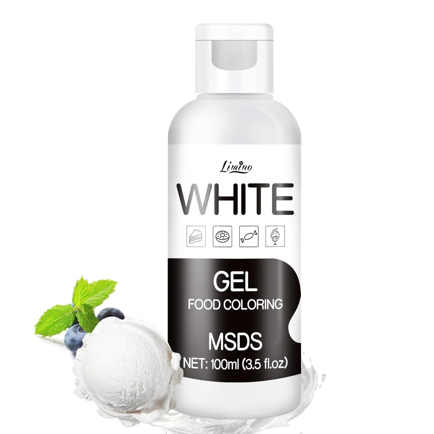 Gel-Lebensmittelfarbe – 100 ml, Gel-Lebensmittelfarbe für Kuchen, Backen, Kekse, Makronen – konzentrierte zuckerfreie Lebensmittelfarbe für Kuchendekoration, Getränke, Ostereier, DIY Schleim (weiß)