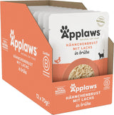 Applaws 100 % natürliches Nassfutter für Katzen, Hähnchenbrust mit Lachs in Brühe – Packung mit 12 70-g-Beuteln