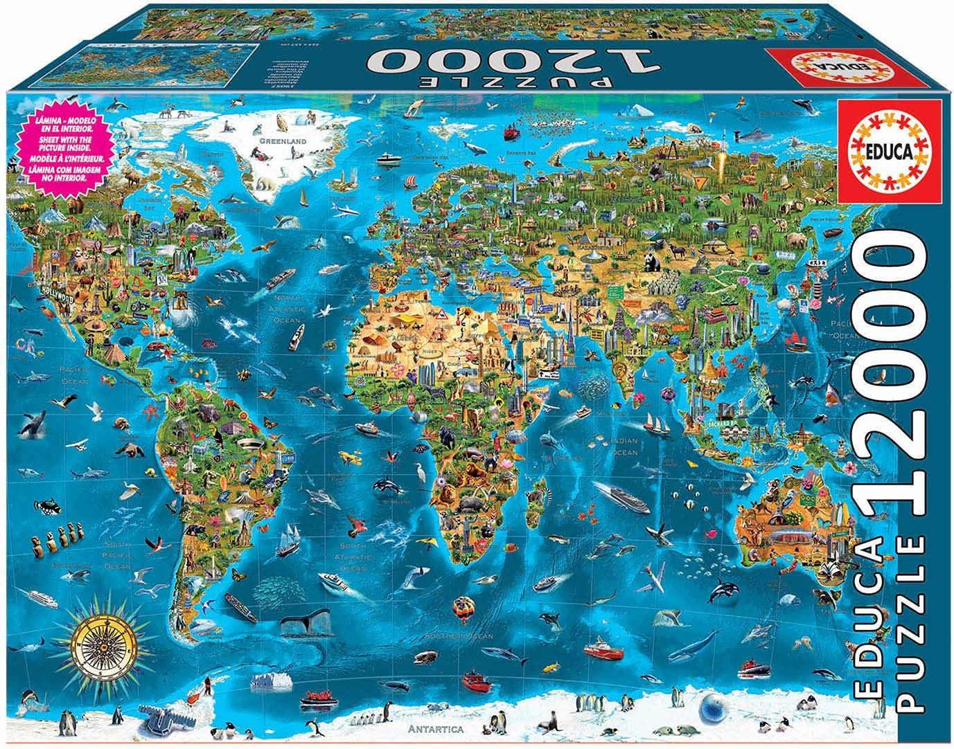 Educa – Wunder der Welt, Puzzle 12000 Teile für Erwachsene und Kinder ab 14 Jahren, Weltkarte (19057) Puzzle Naty Shop Standardtitel