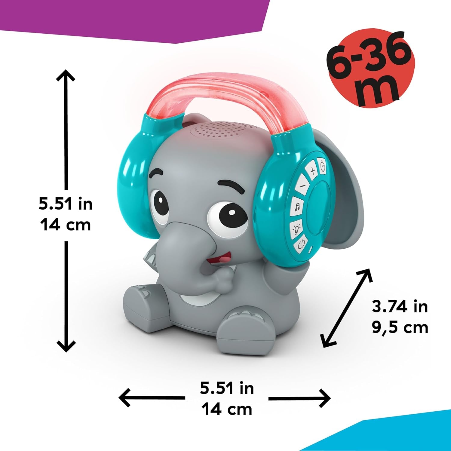Baby Einstein Earl the Elephant Bluetooth-Soundmaschine, Musiksystem + Nachtlicht, Spielzeug für Babys und Kleinkinder Bebe Naty Shop